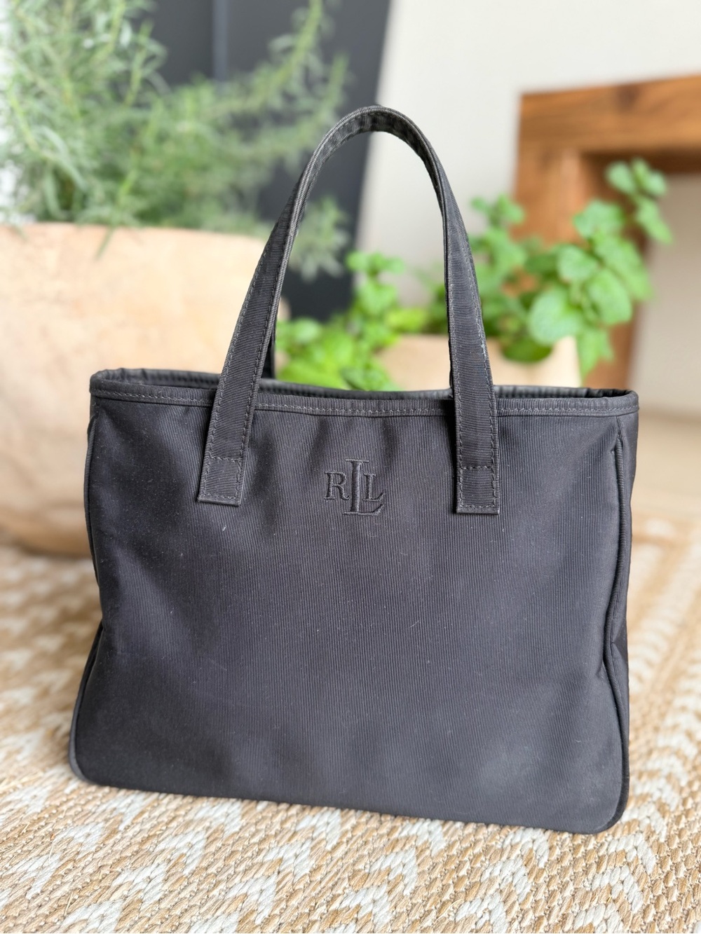 Ralph Lauren Black Canvas RL Embroidered Tote